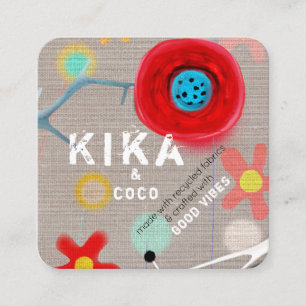 CARTÃO DE VISITA QUADRADO KIKA E COCO FEITOS COM TECIDO RECICLADO BOAS VIBRA