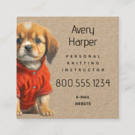 Cartão De Visita Quadrado Knitting Instructor Puppy in Sweater Business Card
