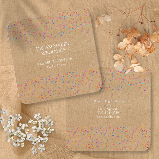 Cartão De Visita Quadrado Kraft Confetti (Kraft Confetti Square Business Card)