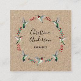 Cartão De Visita Quadrado Kraft Hummingbird Wreath