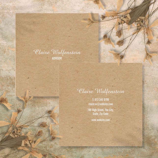 Cartão De Visita Quadrado Kraft Modern Profissional Minimalista (Minimalist Kraft Modern Professional Square Business Card)