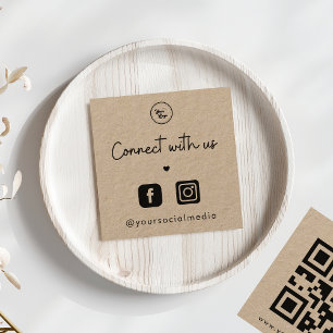 Cartão De Visita Quadrado Kraft se conecta com o código QR da mídia social d