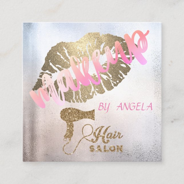 Cartão De Visita Quadrado Lábios de brilho profissional moderno, secador de  (Frente)