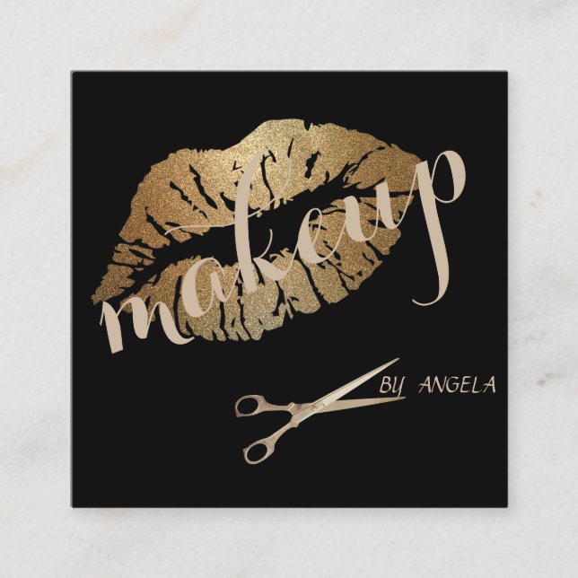 Cartão De Visita Quadrado Lábios de Gliteria Moderno Elegante, Tesouras (Frente)