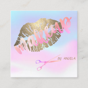 Cartão De Visita Quadrado Lábios Holográficos Elegantes Modernos, Tesouras