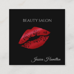 Cartão De Visita Quadrado Lábios vermelhos pretos modernos e elegantes