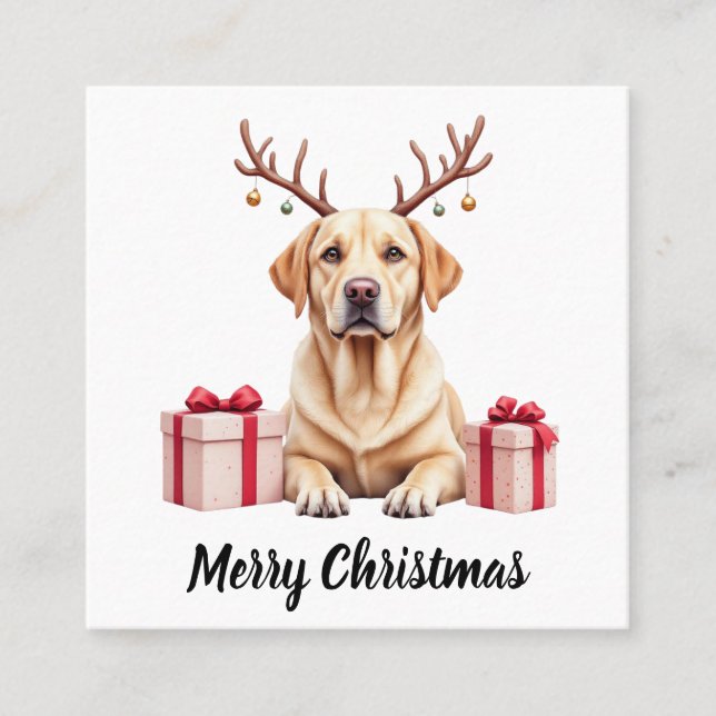 Cartão De Visita Quadrado Labrador Reindeer (Frente)
