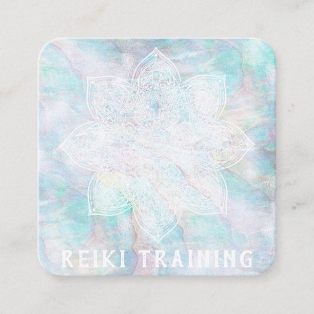 Cartão De Visita Quadrado *~* Lacey White Mandala Blue Pink (Frente)