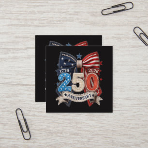Cartão De Visita Quadrado Laço da Bandeira Americana 250º Aniversário Patrio