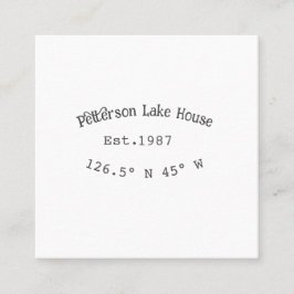 Cartão De Visita Quadrado Lago House ets. Data ano em que as coordenadas per