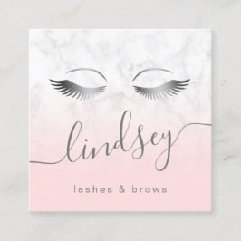 Cartão De Visita Quadrado Lâmpadas rosa-mármore branco prateado modernas