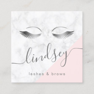 Cartão De Visita Quadrado Lâmpadas rosa-mármore branco prateado modernas