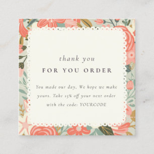Cartão De Visita Quadrado Laranja Blush Tear Ambrosia Floral Obrigado Encome