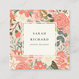 Cartão De Visita Quadrado Laranja Elegante Cor-de-rosa âmbar verde cor-de-ro