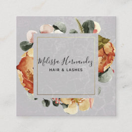 Cartão De Visita Quadrado Laranja Elegante Rust Floral na Cinza