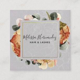 Cartão De Visita Quadrado Laranja Elegante Rust Floral na Cinza