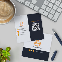 Cartão De Visita Quadrado Laranja preto profissional adicione seu logotipo C