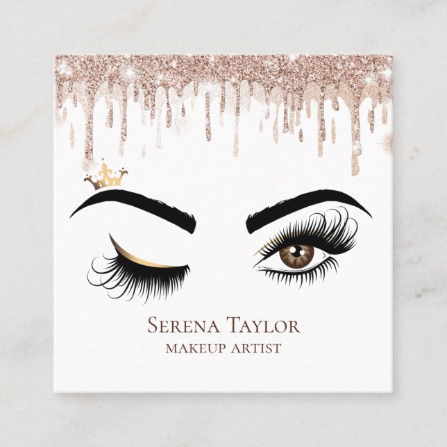 Cartão De Visita Quadrado Lash de Garotas Douradas Lashes Beleza Menina (Frente)