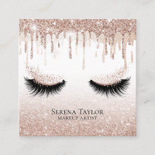 Cartão De Visita Quadrado Lash de Garotas Douradas Lashes Beleza Menina