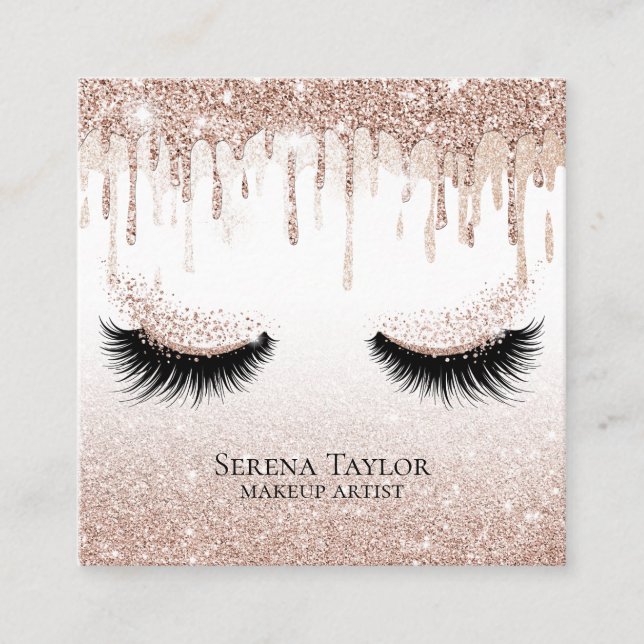 Cartão De Visita Quadrado Lash de Garotas Douradas Lashes Beleza Menina (Frente)