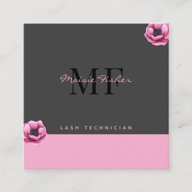 Cartão De Visita Quadrado Lash Extensions Event Planner QR Code Monogram  (Frente)