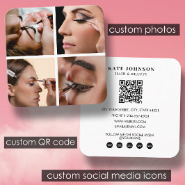 Cartão De Visita Quadrado Lashes Beauty Salon Makeup Artista 4 Fotografias C