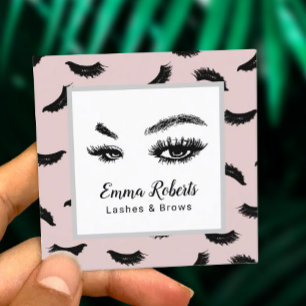 Cartão De Visita Quadrado Lashes & Brows Makeup Artist Eyelash Blush Rosa