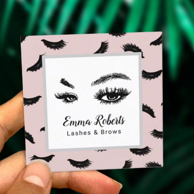 Cartão De Visita Quadrado Lashes & Brows Makeup Artist Eyelash Blush Rosa (Criador carregado)
