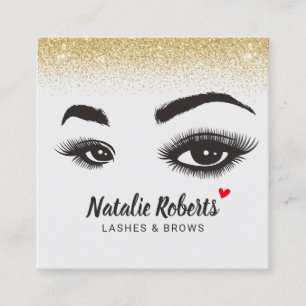 Cartão De Visita Quadrado Lashes & Brows Makeup Artista Dourado Confetti Sal