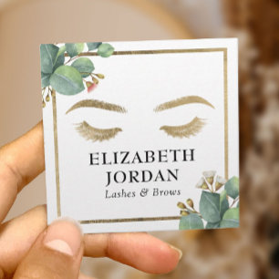 Cartão De Visita Quadrado Lashes Brows Makeup Artista Salon Vintage Botânica