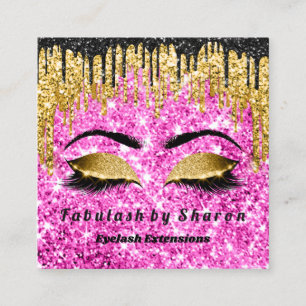 Cartão De Visita Quadrado Lashes do Artista de Maturação Dourada com Brilh