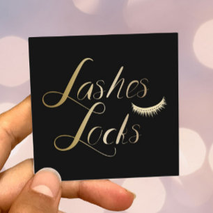 Cartão De Visita Quadrado Lashes e trava o moderno artista preto e Dourado M