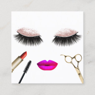 Cartão De Visita Quadrado Lashes & Lábios Cabelo Maqueamento do Salão Arti