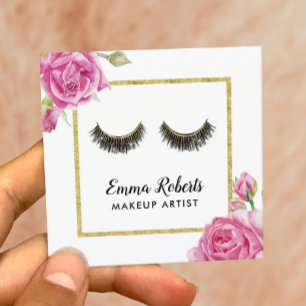 Cartão De Visita Quadrado Lashes Makeup Artista Modern Floral Beauty Salon