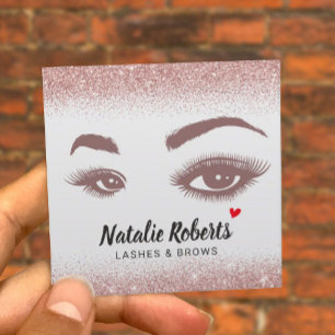 Cartão De Visita Quadrado Lashes Makeup Artista Rosa Confetti Salon