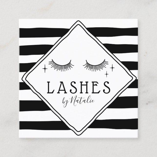 Cartão De Visita Quadrado Lashes Maquiagem Artista Bonito Mão Desenhada Stri (Frente)