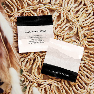 Cartão De Visita Quadrado Lava Aquarela Neutra Moderna com Preto