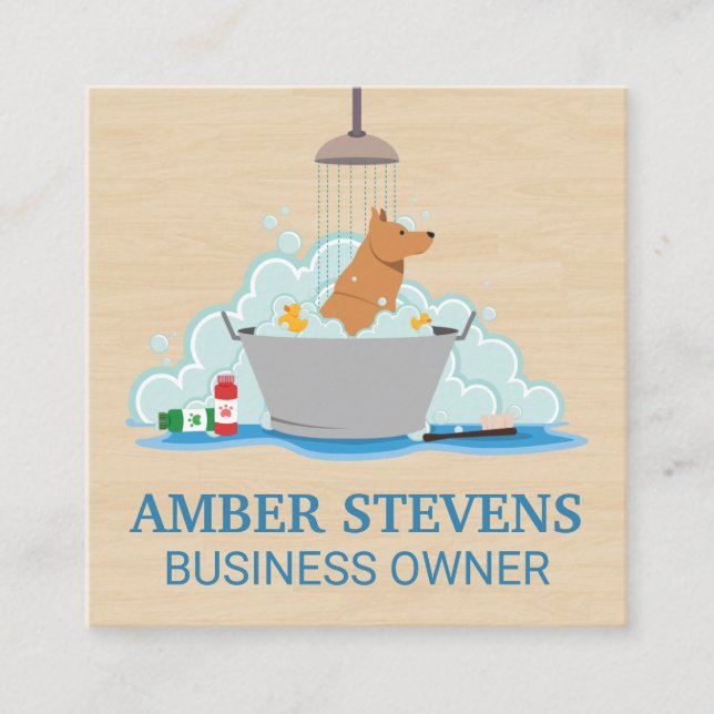 Cartão De Visita Quadrado Lavagem de Cães (Frente)