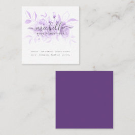 Cartão De Visita Quadrado Lavanda Purple Floral Script Beautique