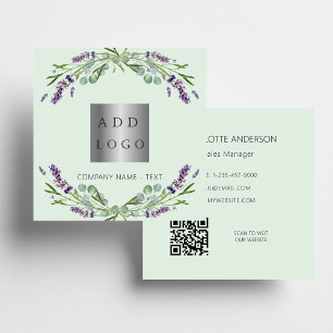 Cartão De Visita Quadrado Lavandas flores violeta logotipo verde