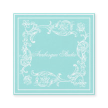 Lavish Scroll and Frame Aqua and White Decorative
