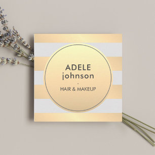 Cartão De Visita Quadrado Legenda Faux Dourada Cinzas Stripes Cabelo Bela Ma