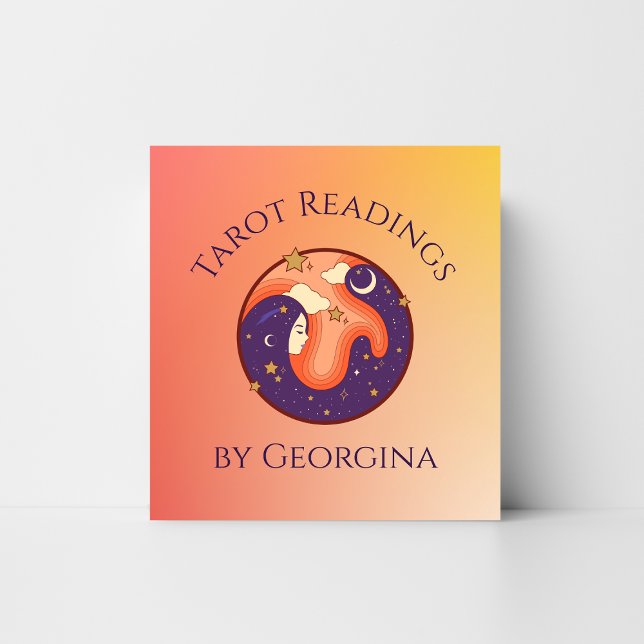 Cartão De Visita Quadrado Leitura Cósmica De Laranja Testemunha Mística (Criador carregado)