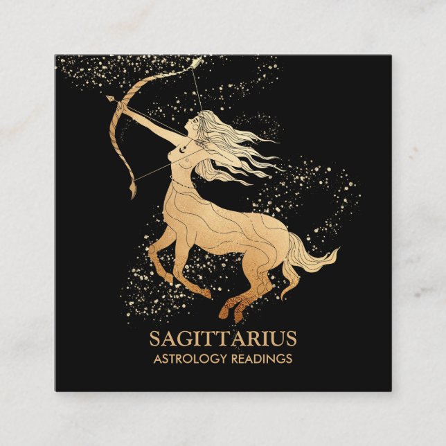 Cartão De Visita Quadrado *~* Leituras de Astrologia Zodíaca SAGITTARIUS em  (Frente)