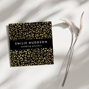 Cartão De Visita Quadrado Leopardo Dourado, Brilhante Dourada, Padrão-Leopar