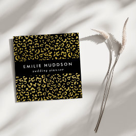 Cartão De Visita Quadrado Leopardo Dourado, Brilhante Dourada, Padrão-Leopar