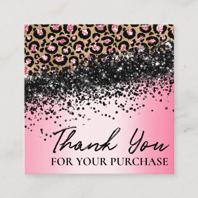 Cartão De Visita Quadrado Leopardo Rosa Obrigado Pelo Seu Pedido (Frente)