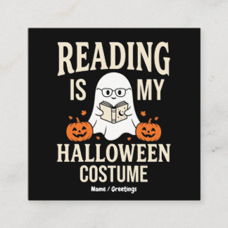 Cartão De Visita Quadrado Ler É Meu Fantasia de Halloween Livro de Fantasma