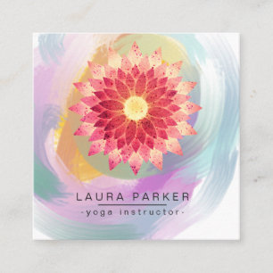Cartão De Visita Quadrado Leto Vermelho Cor-de-rosa Mandala Yoga Instrutor H