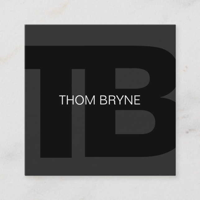 Cartão De Visita Quadrado Letra legal Moderna Black 2, preto, monograma (Frente)